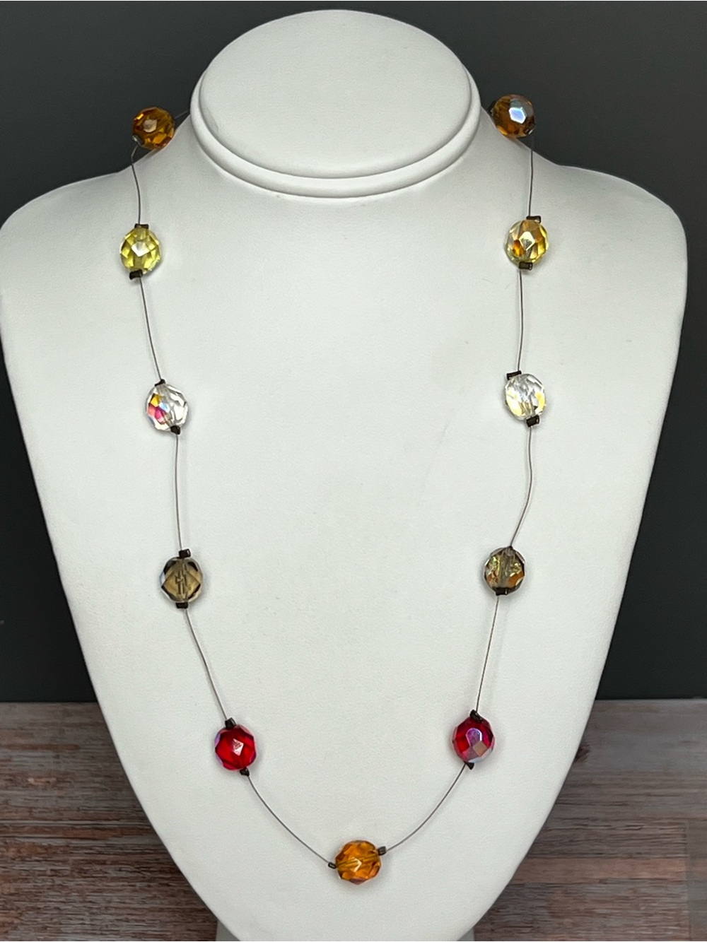 Express 16” Faceted Bead Necklace in Yellow, Amber, Red